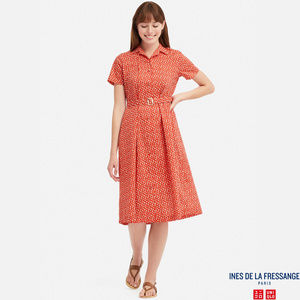 Uniqlo WOMEN COTTON LAWN TUCK SHORT-SLEEVE DRESS